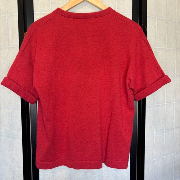 BRUNELLO CUCINELLI Red Cashmere Knit Short Sleeve V-Neck Polo M Beaded Tie - Picture 3 of 5